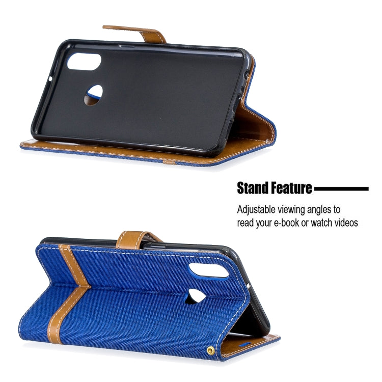 For Galaxy A10s Color Matching Denim Texture Horizontal Flip Leather Case with Holder & Card Slots & Wallet & Lanyard