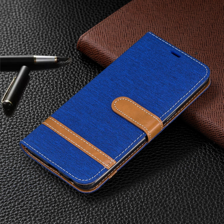 For Galaxy A10s Color Matching Denim Texture Horizontal Flip Leather Case with Holder & Card Slots & Wallet & Lanyard