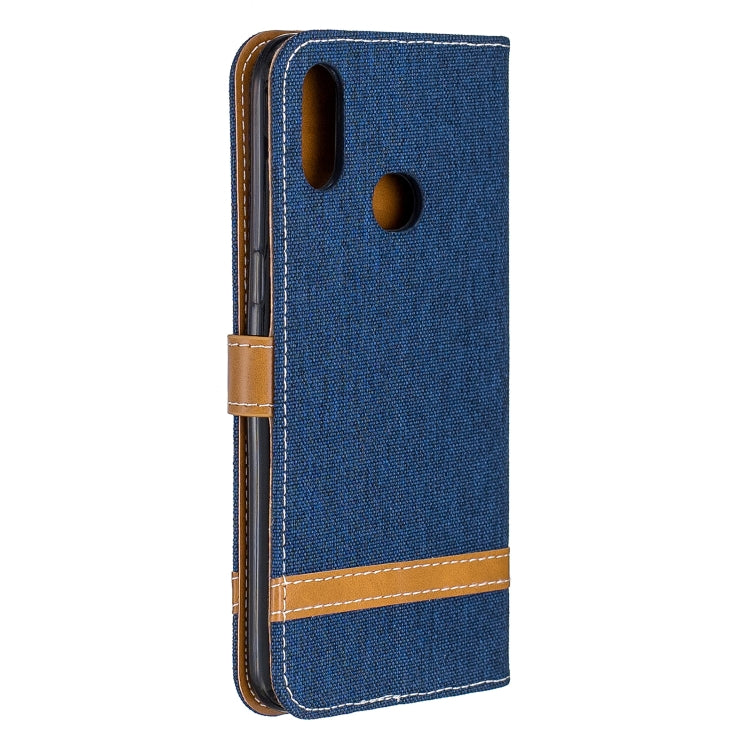 For Galaxy A10s Color Matching Denim Texture Horizontal Flip Leather Case with Holder & Card Slots & Wallet & Lanyard