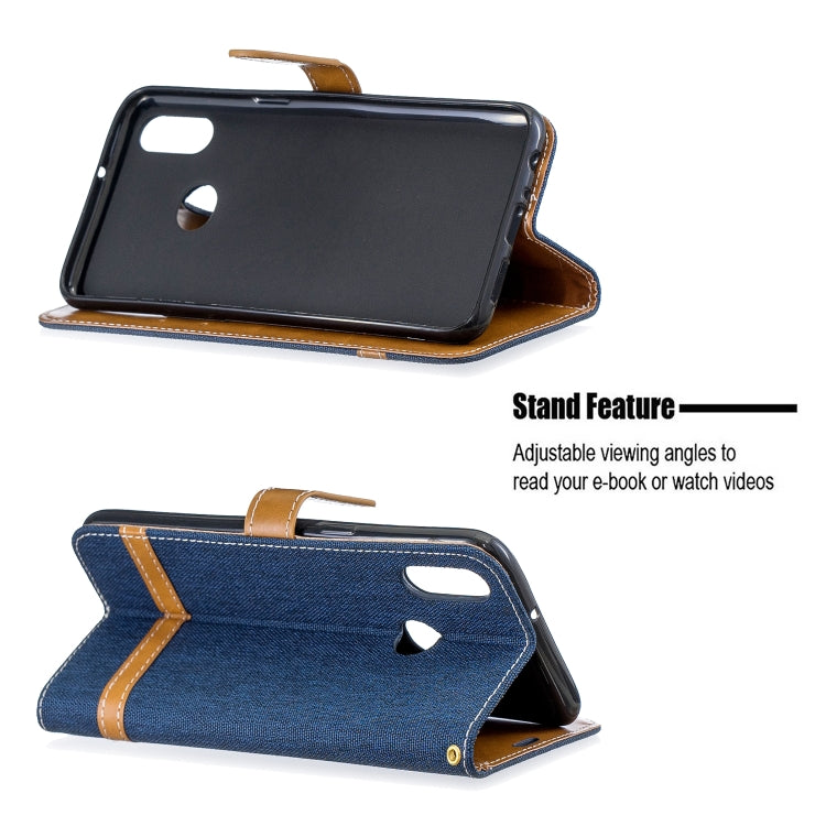 For Galaxy A10s Color Matching Denim Texture Horizontal Flip Leather Case with Holder & Card Slots & Wallet & Lanyard