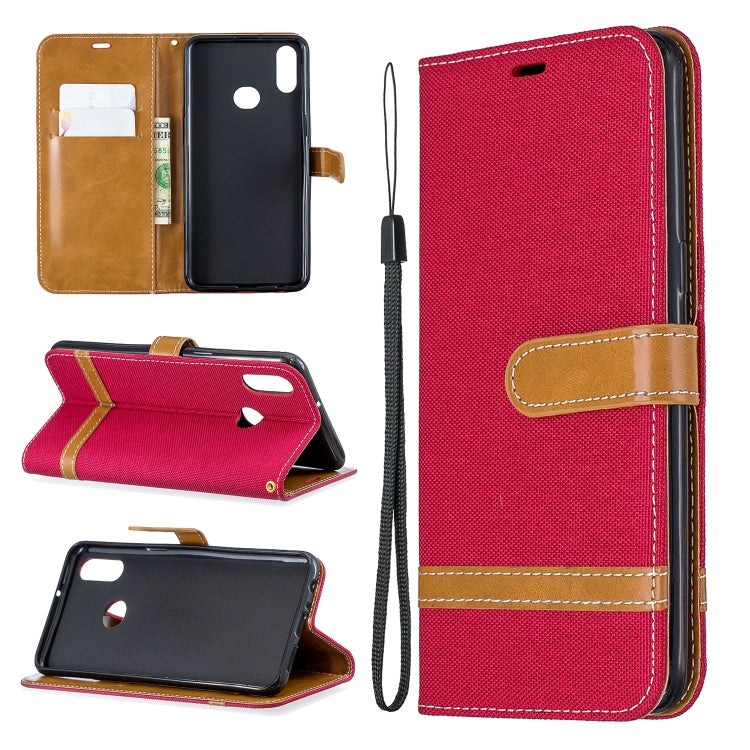 For Galaxy A10s Color Matching Denim Texture Horizontal Flip Leather Case with Holder & Card Slots & Wallet & Lanyard