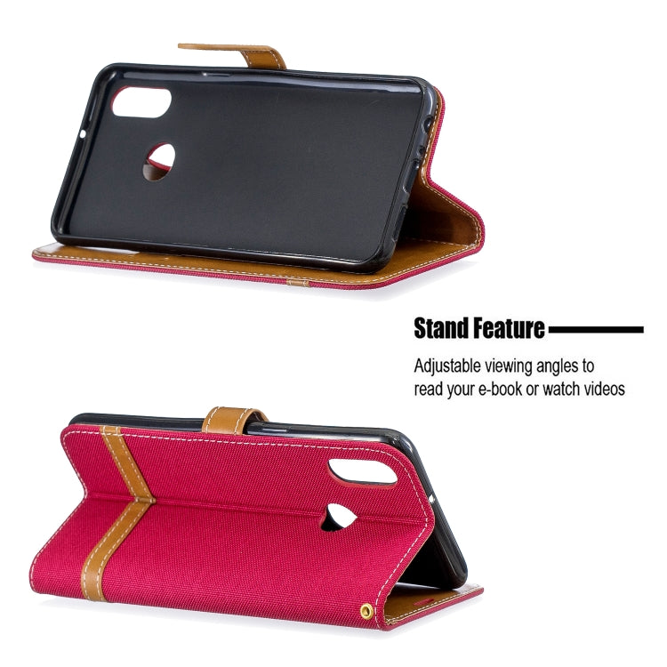 For Galaxy A10s Color Matching Denim Texture Horizontal Flip Leather Case with Holder & Card Slots & Wallet & Lanyard