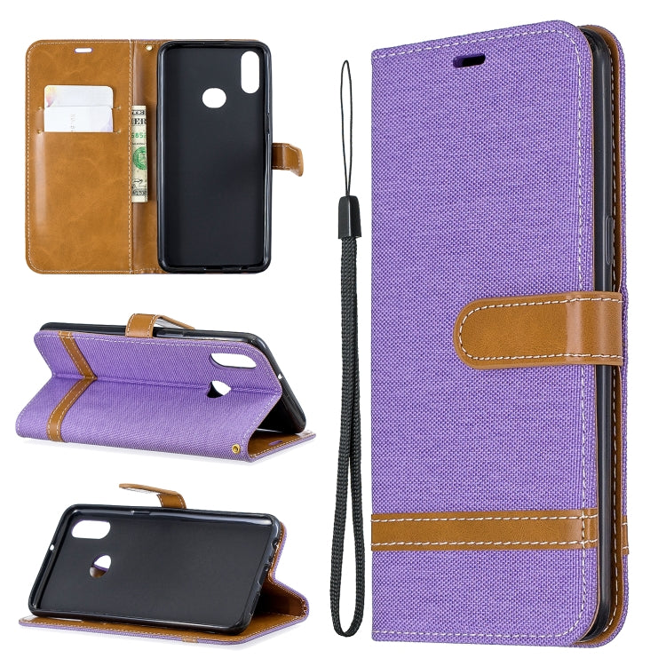 For Galaxy A10s Color Matching Denim Texture Horizontal Flip Leather Case with Holder & Card Slots & Wallet & Lanyard