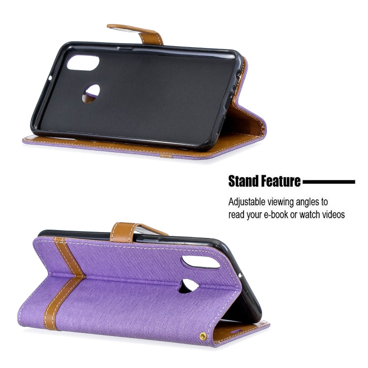For Galaxy A10s Color Matching Denim Texture Horizontal Flip Leather Case with Holder & Card Slots & Wallet & Lanyard