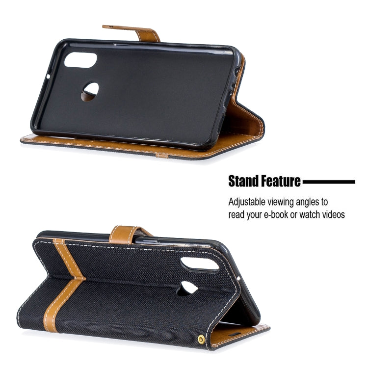 For Galaxy A10s Color Matching Denim Texture Horizontal Flip Leather Case with Holder & Card Slots & Wallet & Lanyard