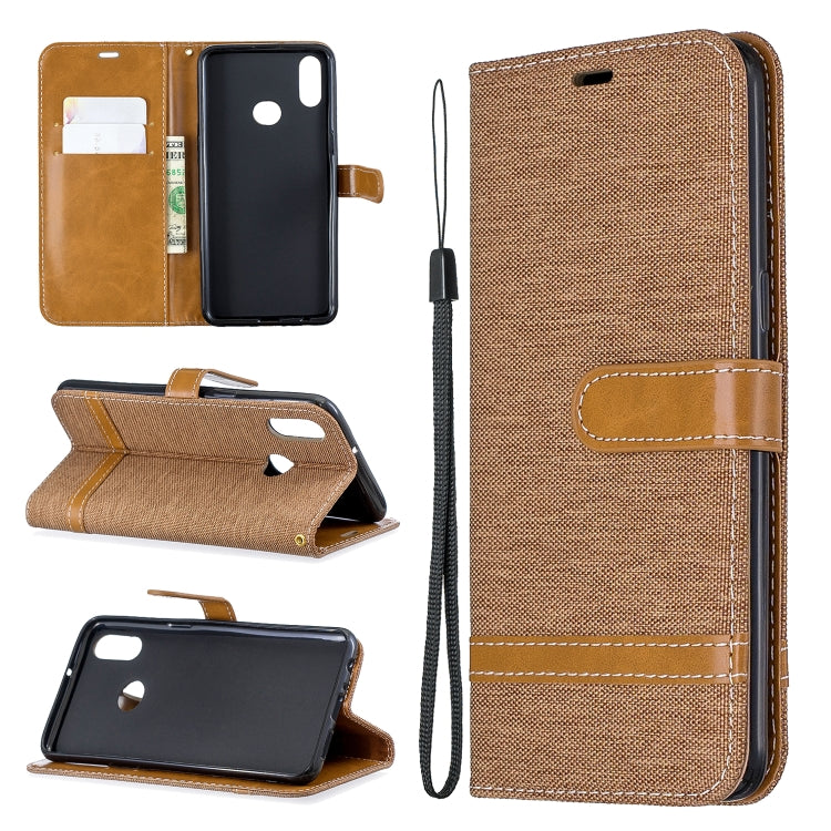 For Galaxy A10s Color Matching Denim Texture Horizontal Flip Leather Case with Holder & Card Slots & Wallet & Lanyard