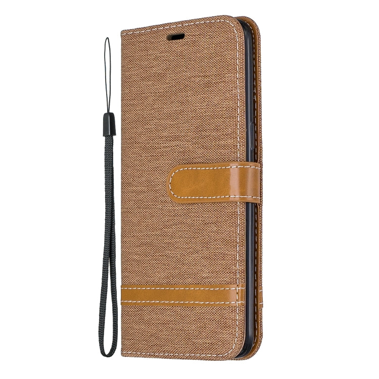 For Galaxy A10s Color Matching Denim Texture Horizontal Flip Leather Case with Holder & Card Slots & Wallet & Lanyard