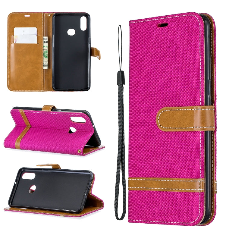 For Galaxy A10s Color Matching Denim Texture Horizontal Flip Leather Case with Holder & Card Slots & Wallet & Lanyard