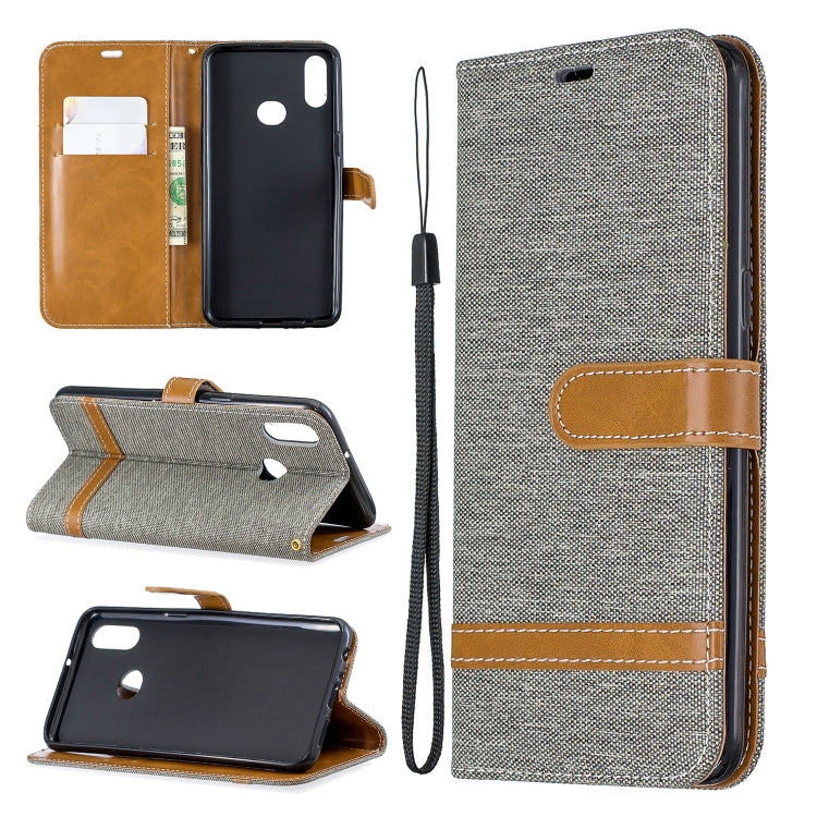 For Galaxy A10s Color Matching Denim Texture Horizontal Flip Leather Case with Holder & Card Slots & Wallet & Lanyard