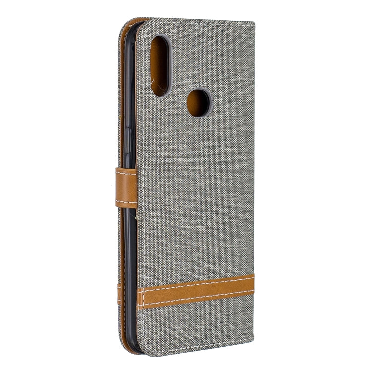 For Galaxy A10s Color Matching Denim Texture Horizontal Flip Leather Case with Holder & Card Slots & Wallet & Lanyard
