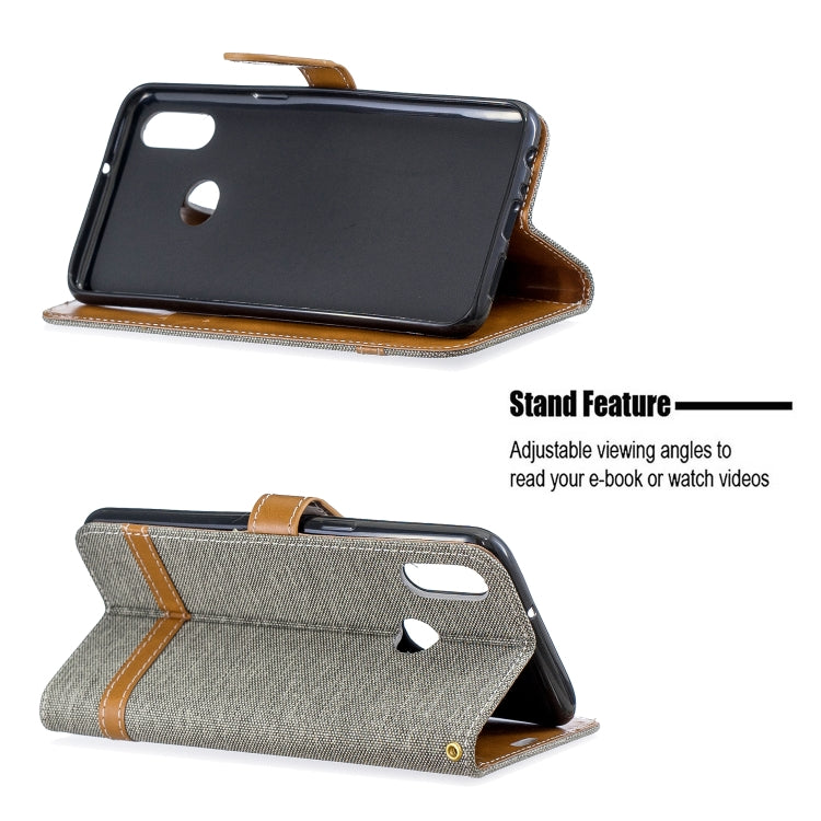 For Galaxy A10s Color Matching Denim Texture Horizontal Flip Leather Case with Holder & Card Slots & Wallet & Lanyard