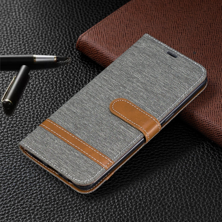 For Galaxy A10s Color Matching Denim Texture Horizontal Flip Leather Case with Holder & Card Slots & Wallet & Lanyard
