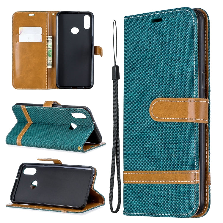 For Galaxy A10s Color Matching Denim Texture Horizontal Flip Leather Case with Holder & Card Slots & Wallet & Lanyard