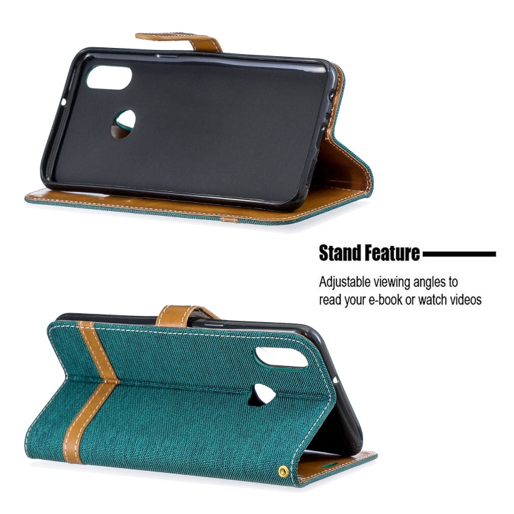 For Galaxy A10s Color Matching Denim Texture Horizontal Flip Leather Case with Holder & Card Slots & Wallet & Lanyard