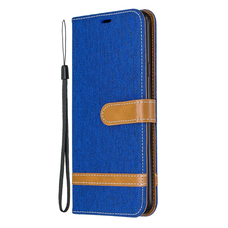 For Galaxy A20s Color Matching Denim Texture Horizontal Flip Leather Case with Holder & Card Slots & Wallet & Lanyard