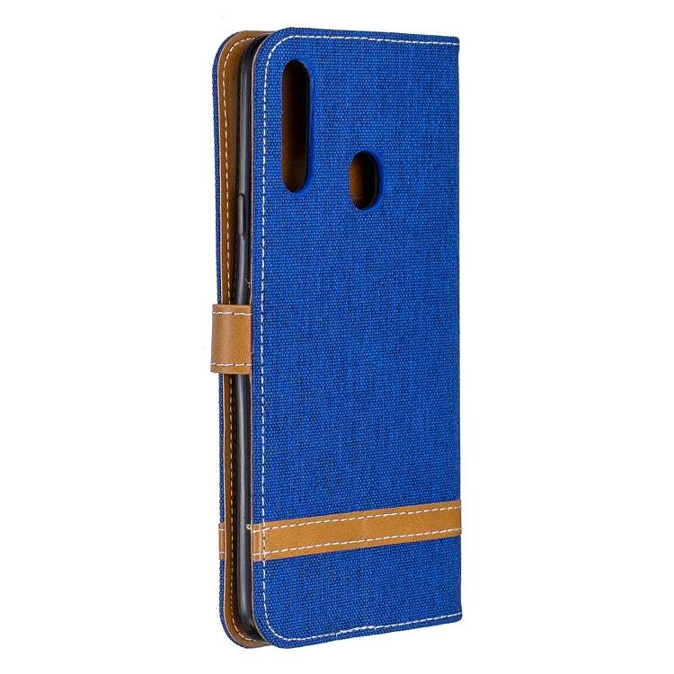 For Galaxy A20s Color Matching Denim Texture Horizontal Flip Leather Case with Holder & Card Slots & Wallet & Lanyard