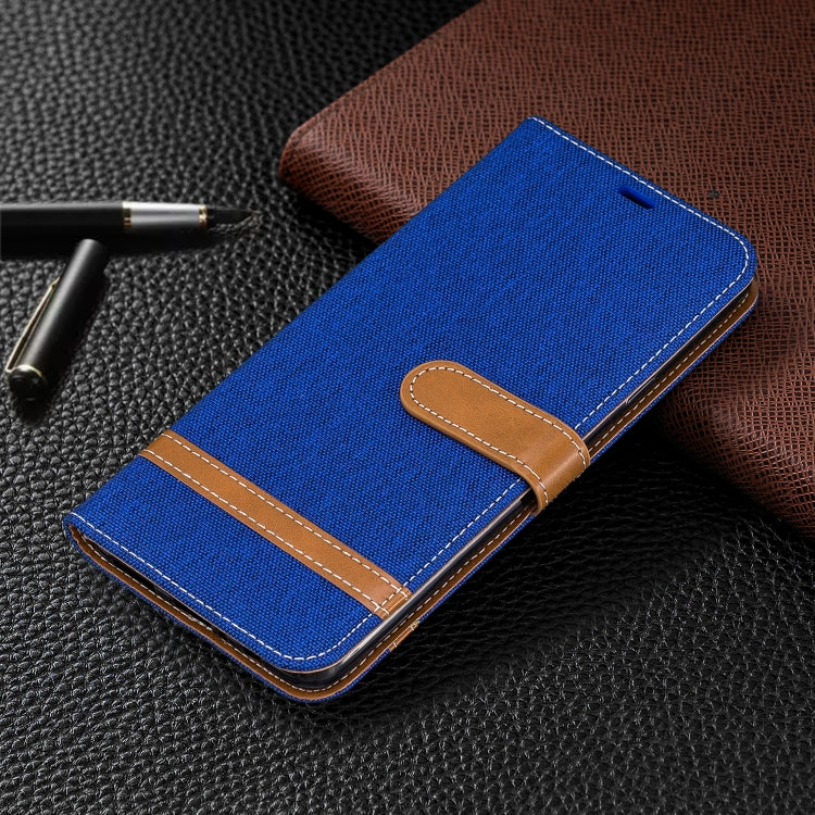 For Galaxy A20s Color Matching Denim Texture Horizontal Flip Leather Case with Holder & Card Slots & Wallet & Lanyard