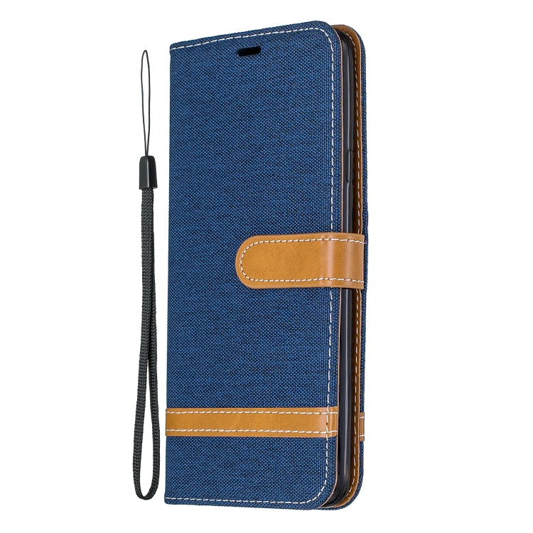 For Galaxy A20s Color Matching Denim Texture Horizontal Flip Leather Case with Holder & Card Slots & Wallet & Lanyard