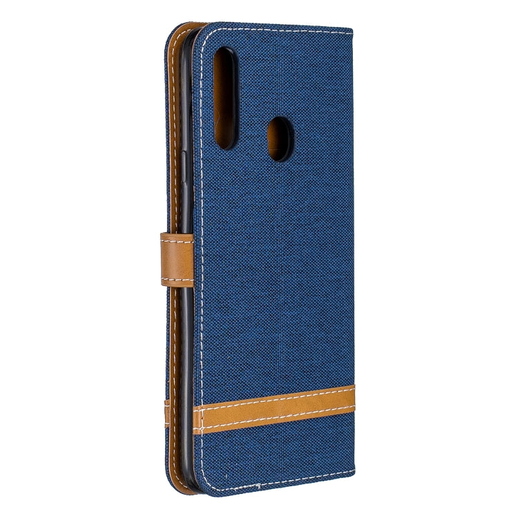 For Galaxy A20s Color Matching Denim Texture Horizontal Flip Leather Case with Holder & Card Slots & Wallet & Lanyard