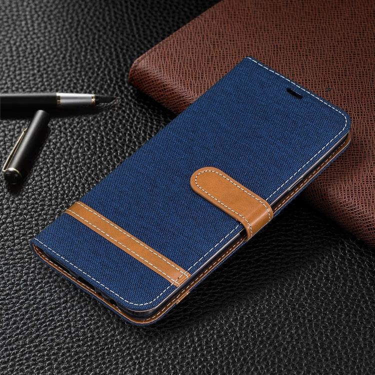 For Galaxy A20s Color Matching Denim Texture Horizontal Flip Leather Case with Holder & Card Slots & Wallet & Lanyard