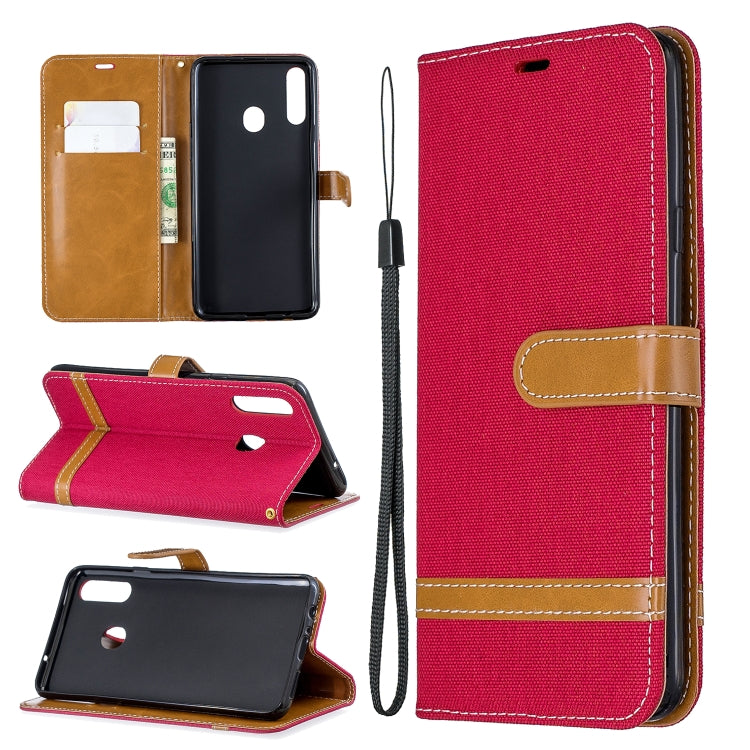 For Galaxy A20s Color Matching Denim Texture Horizontal Flip Leather Case with Holder & Card Slots & Wallet & Lanyard