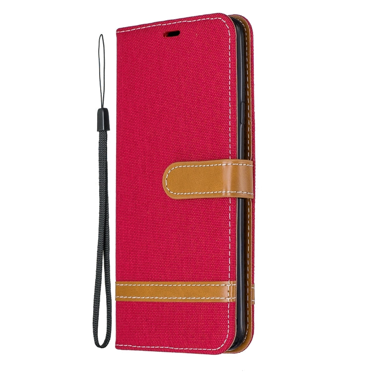 For Galaxy A20s Color Matching Denim Texture Horizontal Flip Leather Case with Holder & Card Slots & Wallet & Lanyard