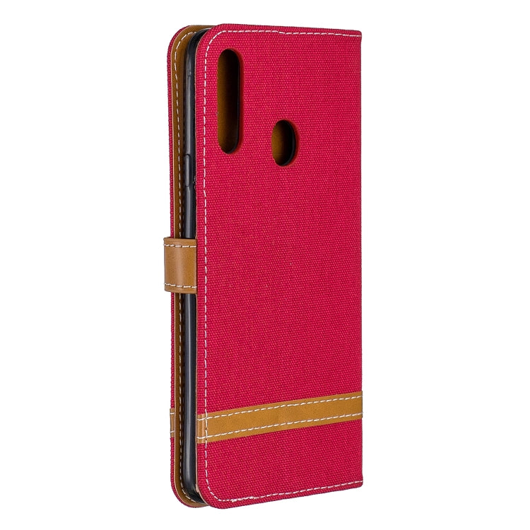 For Galaxy A20s Color Matching Denim Texture Horizontal Flip Leather Case with Holder & Card Slots & Wallet & Lanyard