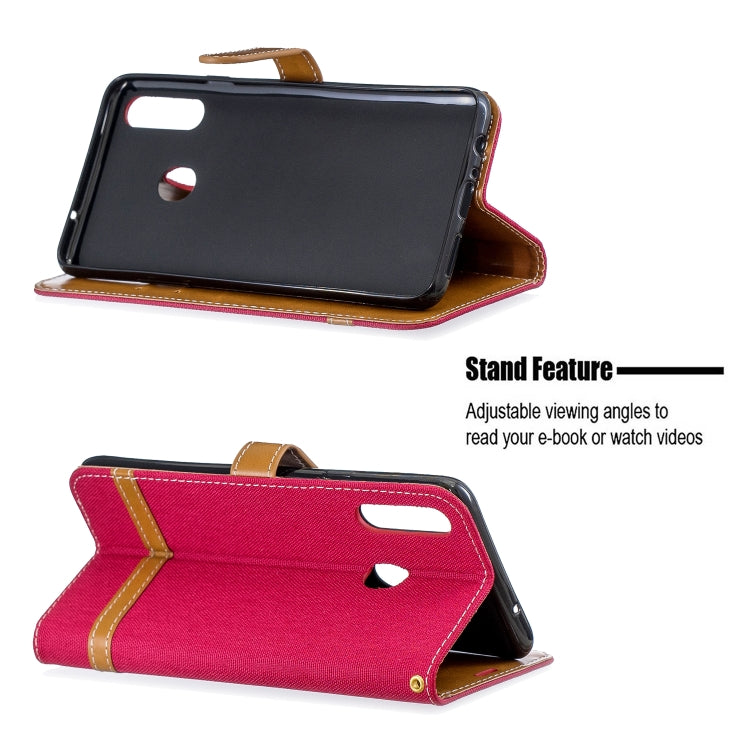 For Galaxy A20s Color Matching Denim Texture Horizontal Flip Leather Case with Holder & Card Slots & Wallet & Lanyard