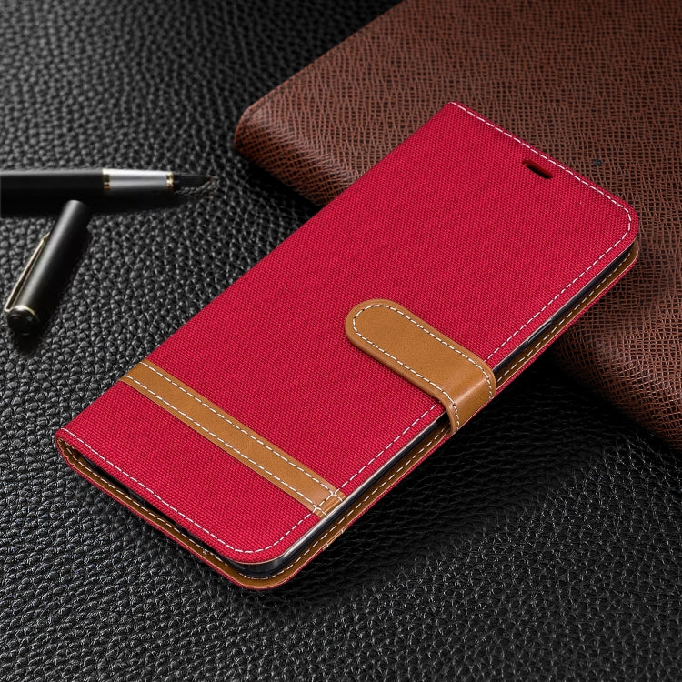 For Galaxy A20s Color Matching Denim Texture Horizontal Flip Leather Case with Holder & Card Slots & Wallet & Lanyard