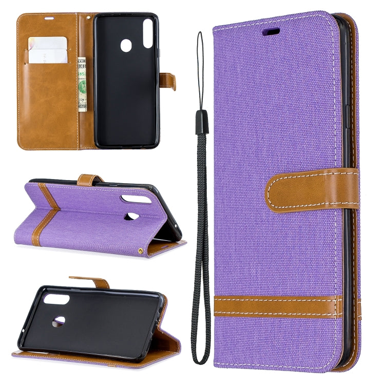 For Galaxy A20s Color Matching Denim Texture Horizontal Flip Leather Case with Holder & Card Slots & Wallet & Lanyard