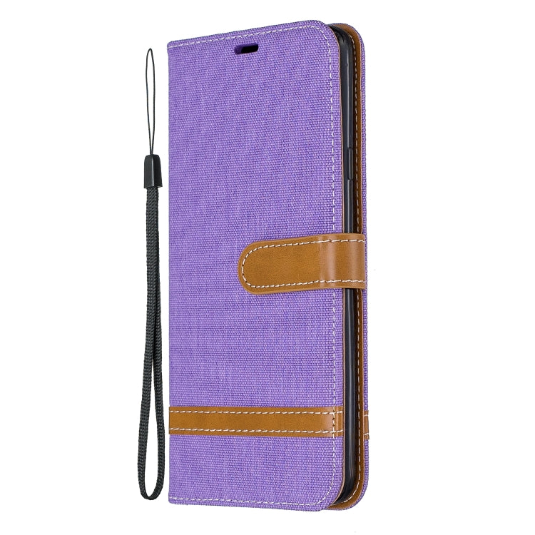 For Galaxy A20s Color Matching Denim Texture Horizontal Flip Leather Case with Holder & Card Slots & Wallet & Lanyard