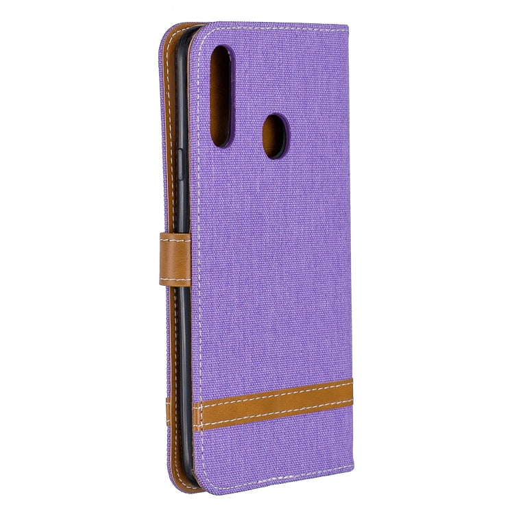For Galaxy A20s Color Matching Denim Texture Horizontal Flip Leather Case with Holder & Card Slots & Wallet & Lanyard