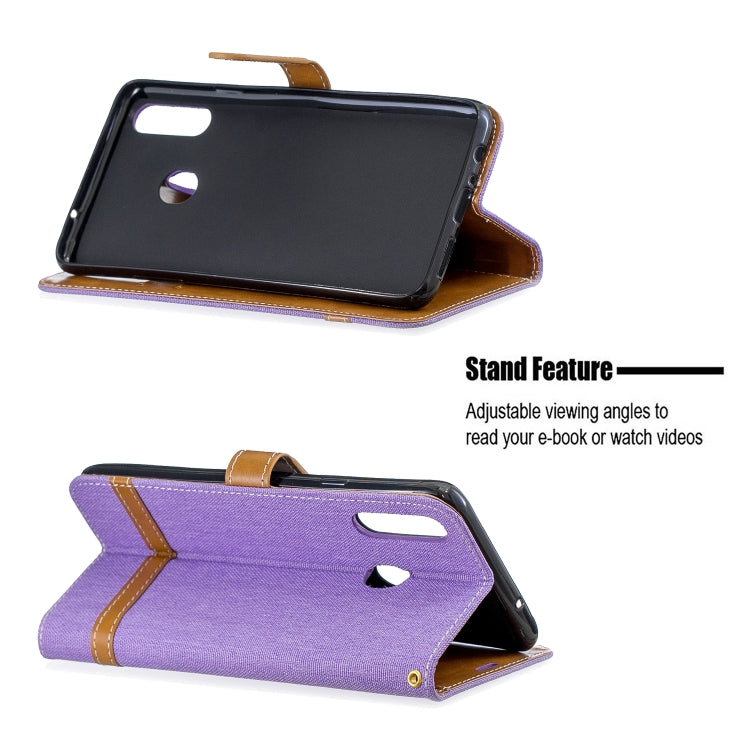 For Galaxy A20s Color Matching Denim Texture Horizontal Flip Leather Case with Holder & Card Slots & Wallet & Lanyard
