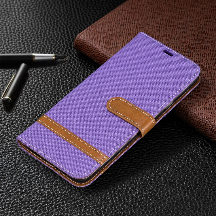 For Galaxy A20s Color Matching Denim Texture Horizontal Flip Leather Case with Holder & Card Slots & Wallet & Lanyard