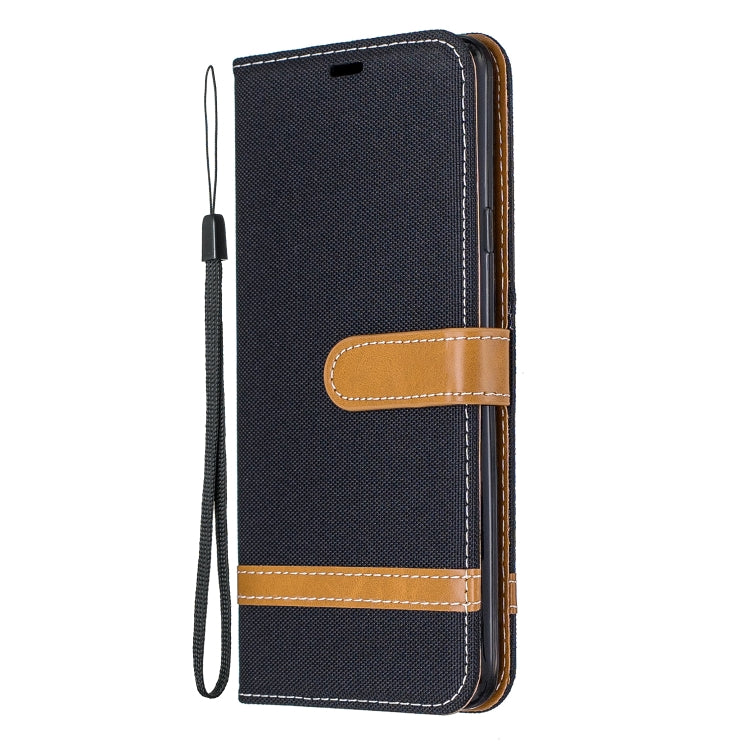 For Galaxy A20s Color Matching Denim Texture Horizontal Flip Leather Case with Holder & Card Slots & Wallet & Lanyard