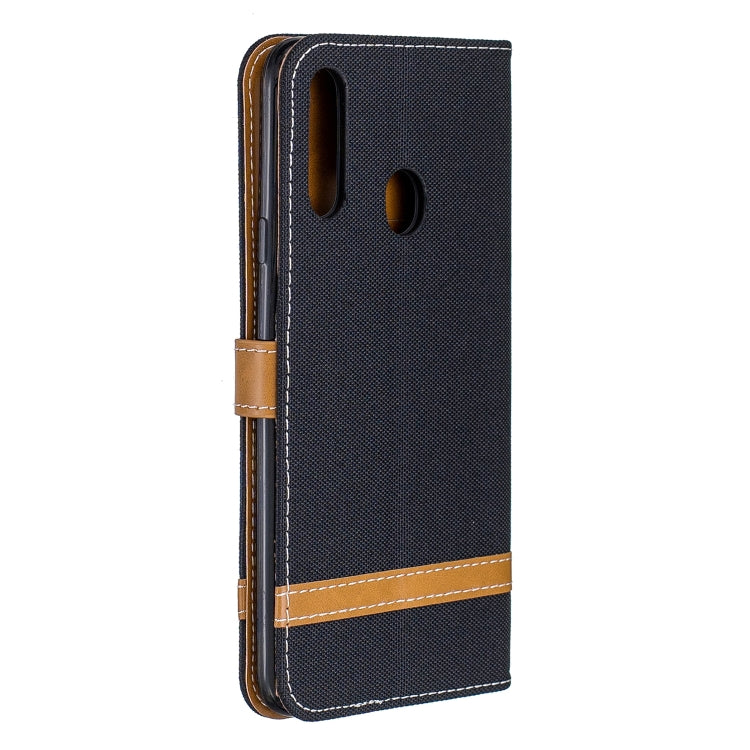 For Galaxy A20s Color Matching Denim Texture Horizontal Flip Leather Case with Holder & Card Slots & Wallet & Lanyard