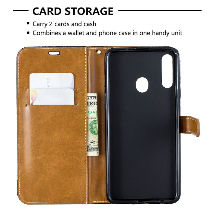 For Galaxy A20s Color Matching Denim Texture Horizontal Flip Leather Case with Holder & Card Slots & Wallet & Lanyard