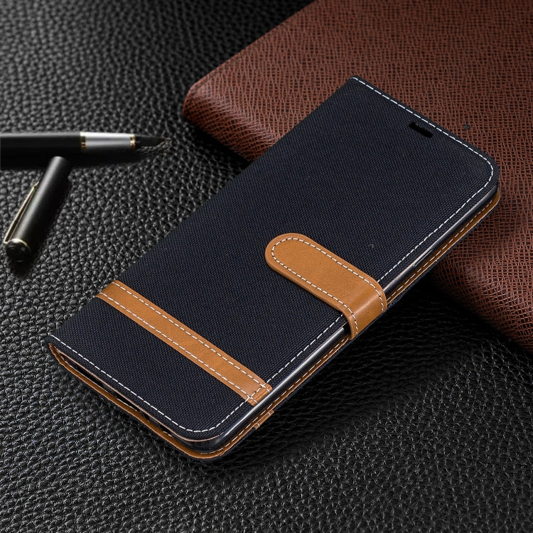 For Galaxy A20s Color Matching Denim Texture Horizontal Flip Leather Case with Holder & Card Slots & Wallet & Lanyard