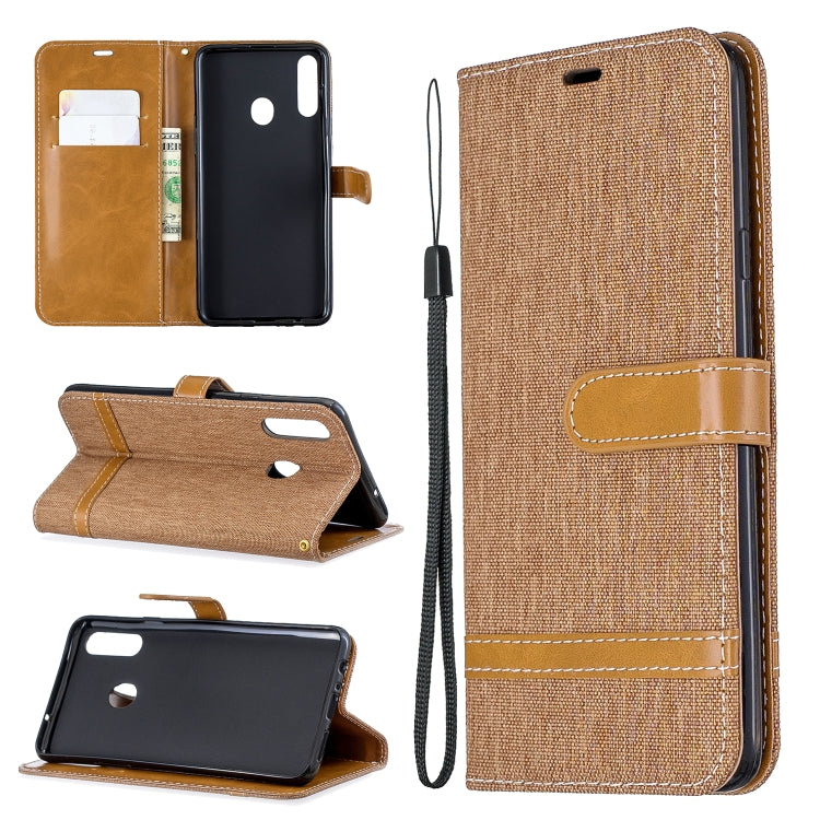 For Galaxy A20s Color Matching Denim Texture Horizontal Flip Leather Case with Holder & Card Slots & Wallet & Lanyard
