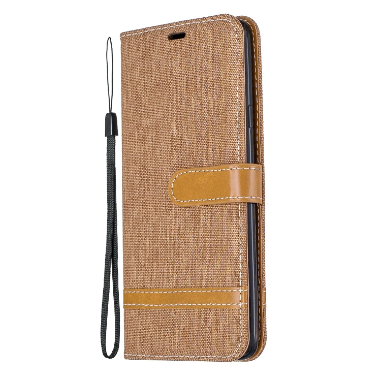For Galaxy A20s Color Matching Denim Texture Horizontal Flip Leather Case with Holder & Card Slots & Wallet & Lanyard