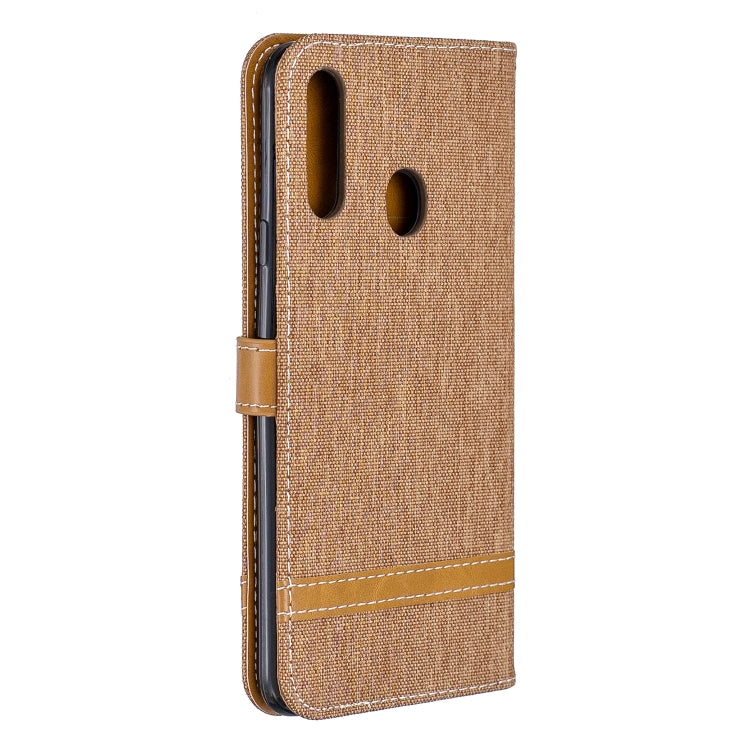 For Galaxy A20s Color Matching Denim Texture Horizontal Flip Leather Case with Holder & Card Slots & Wallet & Lanyard