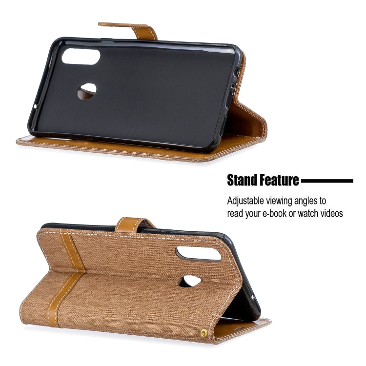 For Galaxy A20s Color Matching Denim Texture Horizontal Flip Leather Case with Holder & Card Slots & Wallet & Lanyard