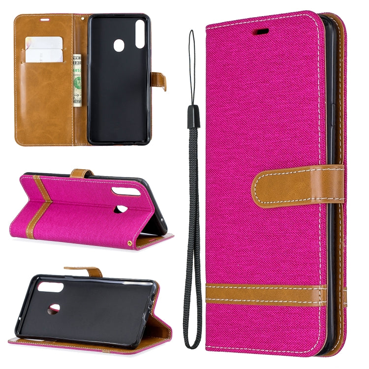 For Galaxy A20s Color Matching Denim Texture Horizontal Flip Leather Case with Holder & Card Slots & Wallet & Lanyard