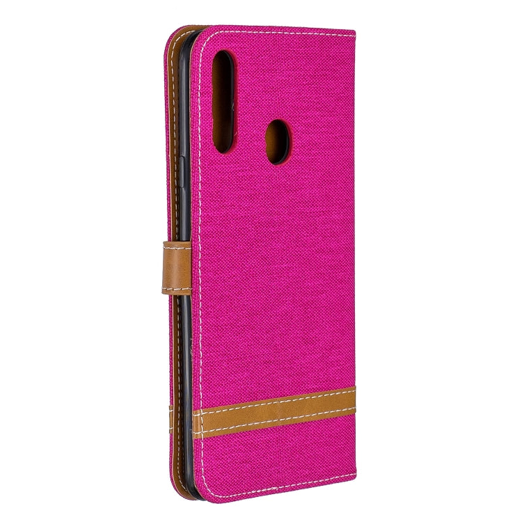 For Galaxy A20s Color Matching Denim Texture Horizontal Flip Leather Case with Holder & Card Slots & Wallet & Lanyard