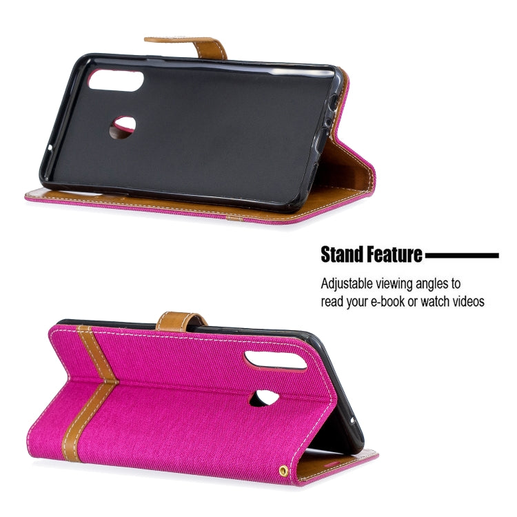 For Galaxy A20s Color Matching Denim Texture Horizontal Flip Leather Case with Holder & Card Slots & Wallet & Lanyard
