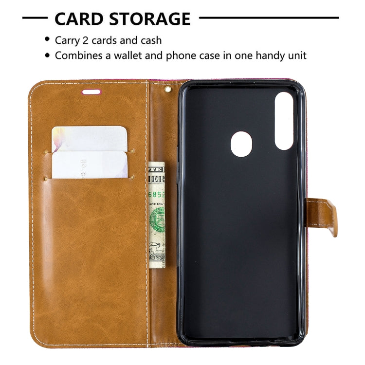 For Galaxy A20s Color Matching Denim Texture Horizontal Flip Leather Case with Holder & Card Slots & Wallet & Lanyard