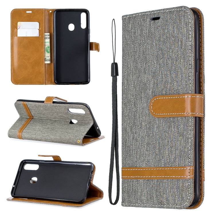 For Galaxy A20s Color Matching Denim Texture Horizontal Flip Leather Case with Holder & Card Slots & Wallet & Lanyard