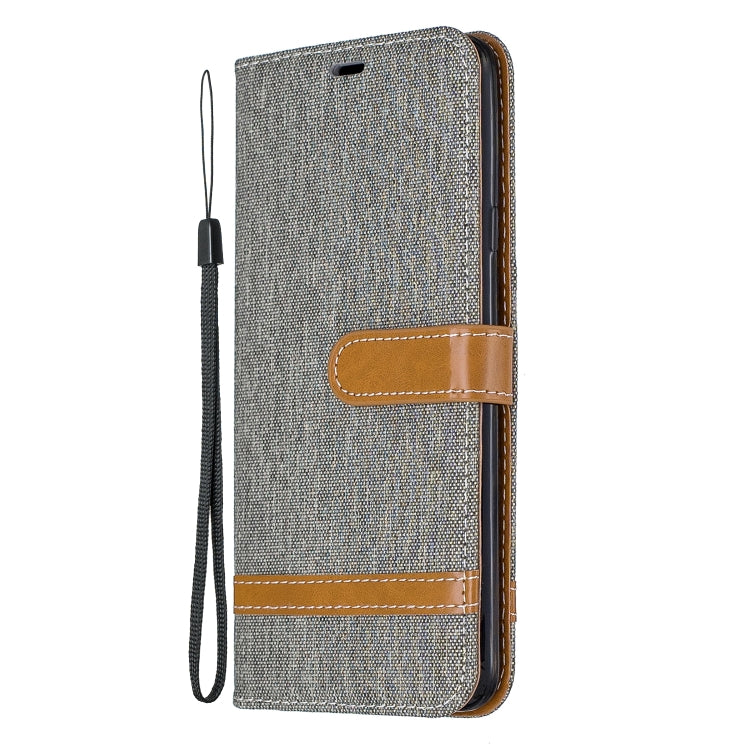For Galaxy A20s Color Matching Denim Texture Horizontal Flip Leather Case with Holder & Card Slots & Wallet & Lanyard