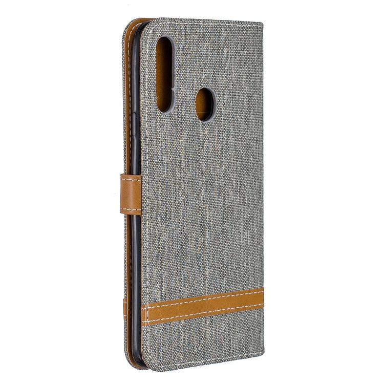 For Galaxy A20s Color Matching Denim Texture Horizontal Flip Leather Case with Holder & Card Slots & Wallet & Lanyard