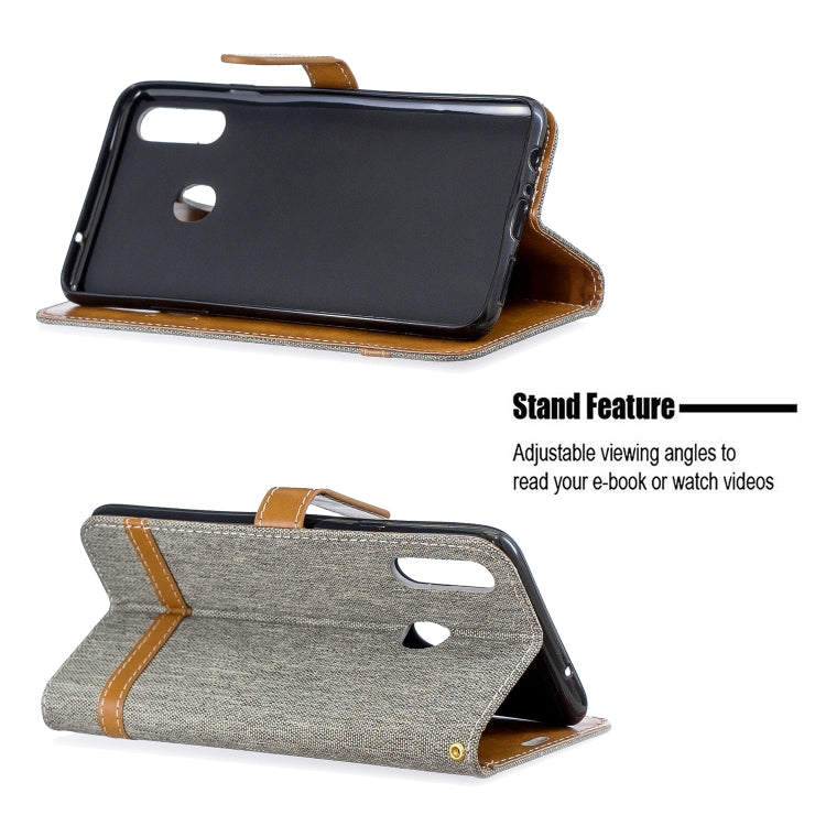 For Galaxy A20s Color Matching Denim Texture Horizontal Flip Leather Case with Holder & Card Slots & Wallet & Lanyard